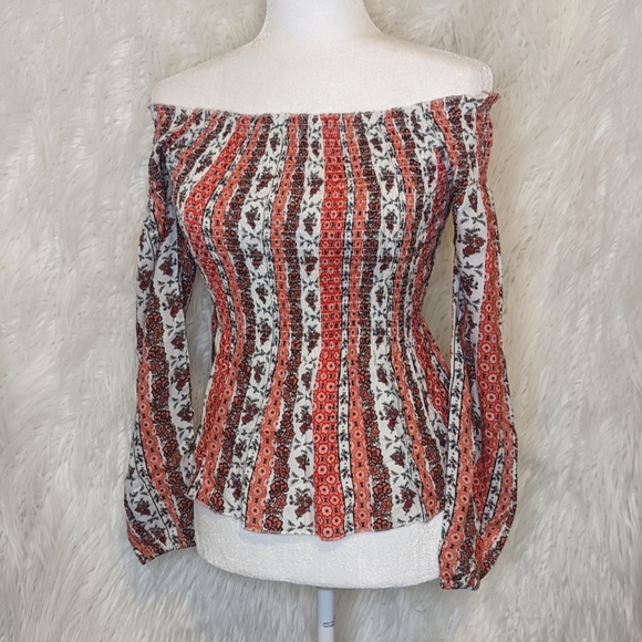 Japna ☆ NWT Women's XS Boho Floral Pleated Long Sleeve Top Flared Bottom - Picture 8 of 9